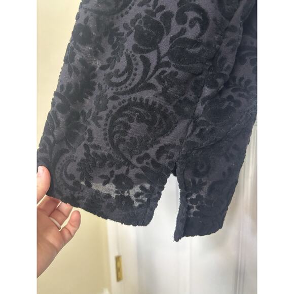 Vtg 90s Black Sheer Velvet Burnout Paisley Long Sleeve Size 1X Whimsgoth Gothic - Picture 5 of 5